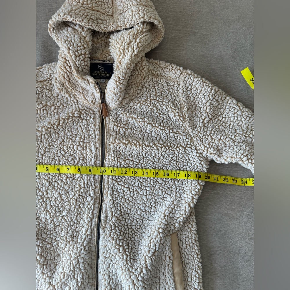 Simply Southern Sherpa Teddy Fleece Full Zip Hoodie Jacket Cream Tan Size M - Picture 9 of 11